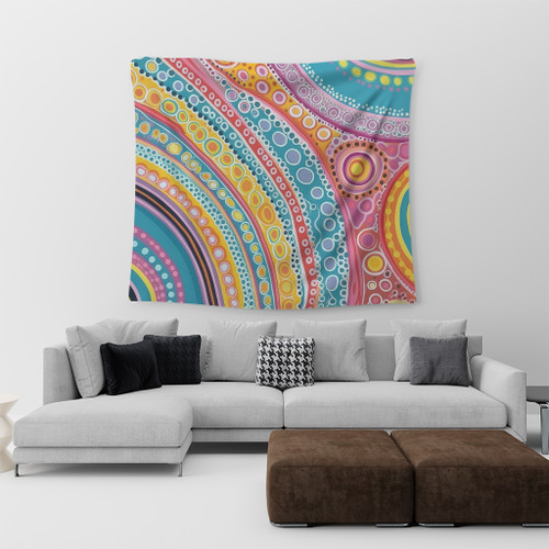 Australia Aboriginal Tapestry - Australian Indigenous Aboriginal Art Vivid Pastel Colours Ver 2 Tapestry Australia Aboriginal Tapestry - Australian Indigenous Aboriginal Art Vivid Pastel Colours Ver 2 Tapestry