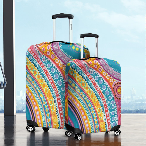 Australia Aboriginal Luggage Cover - Australian Indigenous Aboriginal Art Vivid Pastel Colours Ver 2 Luggage Cover Australia Aboriginal Luggage Cover - Australian Indigenous Aboriginal Art Vivid Pastel Colours Ver 2 Luggage Cover