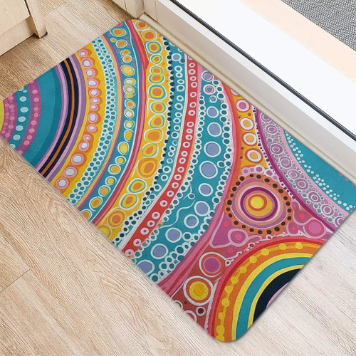 Australia Aboriginal Door Mat - Australian Indigenous Aboriginal Art Vivid Pastel Colours Ver 2 Door Mat Australia Aboriginal Door Mat - Australian Indigenous Aboriginal Art Vivid Pastel Colours Ver 2 Door Mat