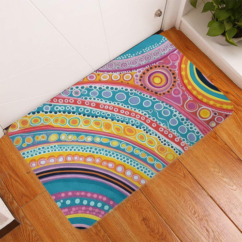 Australia Aboriginal Door Mat - Australian Indigenous Aboriginal Art Vivid Pastel Colours Ver 2 Door Mat Australia Aboriginal Door Mat - Australian Indigenous Aboriginal Art Vivid Pastel Colours Ver 2 Door Mat