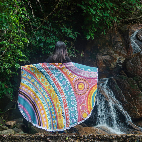 Australia Aboriginal Beach Blanket - Australian Indigenous Aboriginal Art Vivid Pastel Colours Ver 2 Beach Blanket Australia Aboriginal Beach Blanket - Australian Indigenous Aboriginal Art Vivid Pastel Colours Ver 2 Beach Blanket