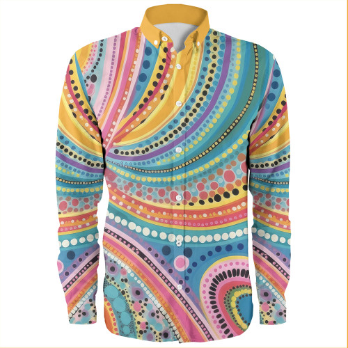 Australia Aboriginal Long Sleeve Shirts - Australian Indigenous Aboriginal Art Vivid Pastel Colours Ver 3 Long Sleeve Shirts