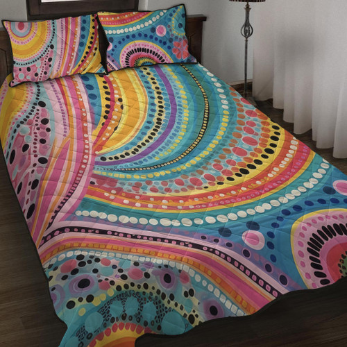 Australia Aboriginal Quilt Bed Set - Australian Indigenous Aboriginal Art Vivid Pastel Colours Ver 3 Quilt Bed Set Australia Aboriginal Quilt Bed Set - Australian Indigenous Aboriginal Art Vivid Pastel Colours Ver 3 Quilt Bed Set