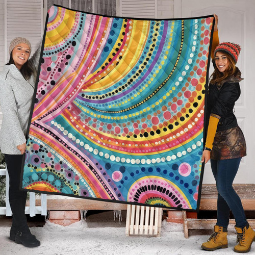 Australia Aboriginal Quilt - Australian Indigenous Aboriginal Art Vivid Pastel Colours Ver 3 Quilt Australia Aboriginal Quilt - Australian Indigenous Aboriginal Art Vivid Pastel Colours Ver 3 Quilt