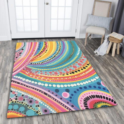 Australia Aboriginal Area Rug - Australian Indigenous Aboriginal Art Vivid Pastel Colours Ver 3 Area Rug