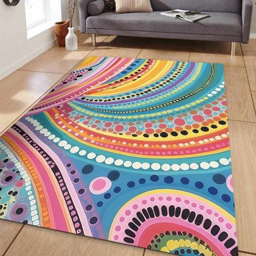 Australia Aboriginal Area Rug - Australian Indigenous Aboriginal Art Vivid Pastel Colours Ver 3 Area Rug