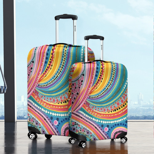 Australia Aboriginal Luggage Cover - Australian Indigenous Aboriginal Art Vivid Pastel Colours Ver 3 Luggage Cover Australia Aboriginal Luggage Cover - Australian Indigenous Aboriginal Art Vivid Pastel Colours Ver 3 Luggage Cover