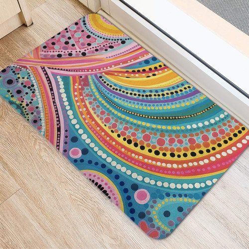 Australia Aboriginal Door Mat - Australian Indigenous Aboriginal Art Vivid Pastel Colours Ver 3 Door Mat