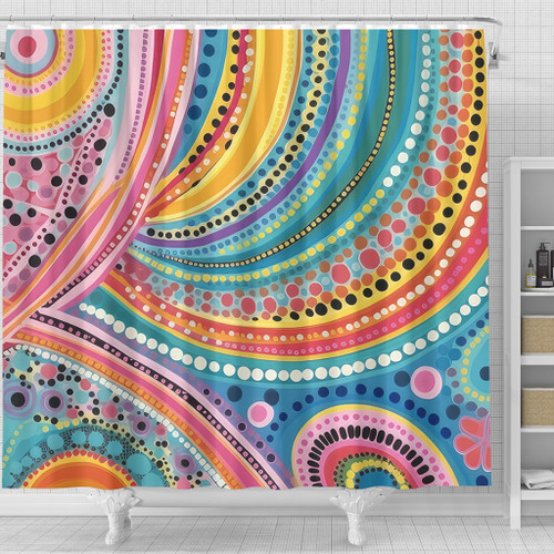 Australia Aboriginal Shower Curtain - Australian Indigenous Aboriginal Art Vivid Pastel Colours Ver 3 Shower Curtain Australia Aboriginal Shower Curtain - Australian Indigenous Aboriginal Art Vivid Pastel Colours Ver 3 Shower Curtain
