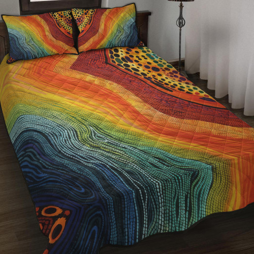 Australia Aboriginal Quilt Bed Set - Australian Indigenous Aboriginal Art And Dot Painting Techniques Quilt Bed Set Australia Aboriginal Quilt Bed Set - Australian Indigenous Aboriginal Art And Dot Painting Techniques Quilt Bed Set