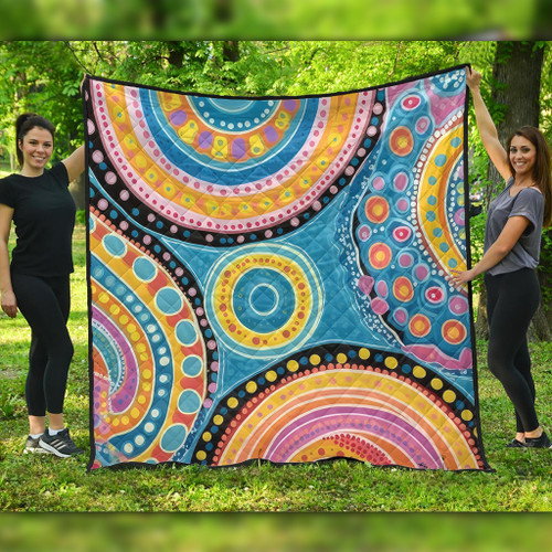 Australia Aboriginal Quilt - Dots Art And Colorful Pattern Quilt