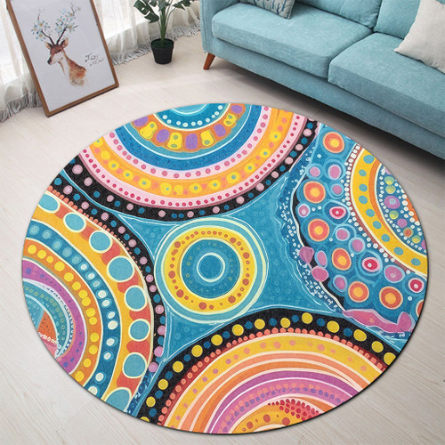 Australia Aboriginal Round Rug - Dots Art And Colorful Pattern Round Rug