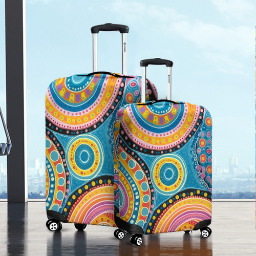 Australia Aboriginal Luggage Cover - Dots Art And Colorful Pattern Luggage Cover Australia Aboriginal Luggage Cover - Dots Art And Colorful Pattern Luggage Cover
