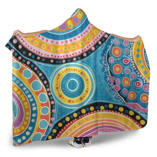Australia Aboriginal Hooded Blanket - Dots Art And Colorful Pattern Hooded Blanket