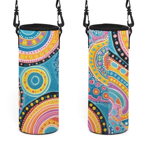 Australia Aboriginal Water Bottle Sleeve - Dots Art And Colorful Pattern Water Bottle Sleeve