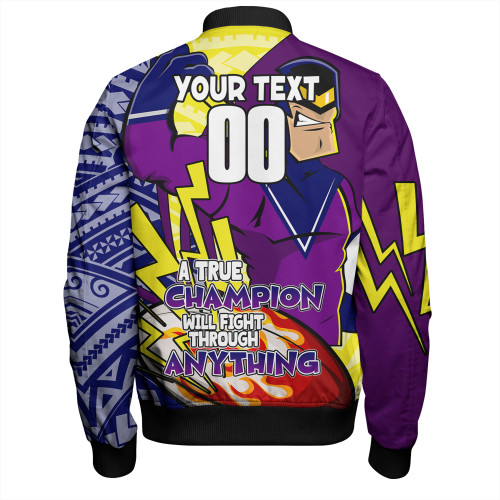 Melbourne Storm Grand Final Bomber Jacket - A True Champion Will Fight Through Anything With Polynesian Patterns Melbourne Storm Grand Final Bomber Jacket - A True Champion Will Fight Through Anything With Polynesian Patterns