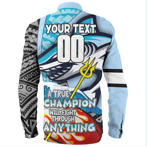 Cronulla-Sutherland Sharks Grand Final Long Sleeve Shirt - A True Champion Will Fight Through Anything With Polynesian Patterns Cronulla-Sutherland Sharks Grand Final Long Sleeve Shirt - A True Champion Will Fight Through Anything With Polynesian Patterns
