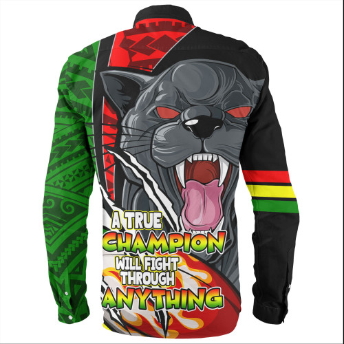 Penrith Panthers Grand Final Long Sleeve Shirt - A True Champion Will Fight Through Anything With Polynesian Patterns Penrith Panthers Grand Final Long Sleeve Shirt - A True Champion Will Fight Through Anything With Polynesian Patterns