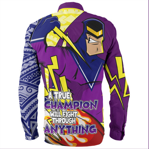 Melbourne Storm Grand Final Long Sleeve Shirt - A True Champion Will Fight Through Anything With Polynesian Patterns Melbourne Storm Grand Final Long Sleeve Shirt - A True Champion Will Fight Through Anything With Polynesian Patterns