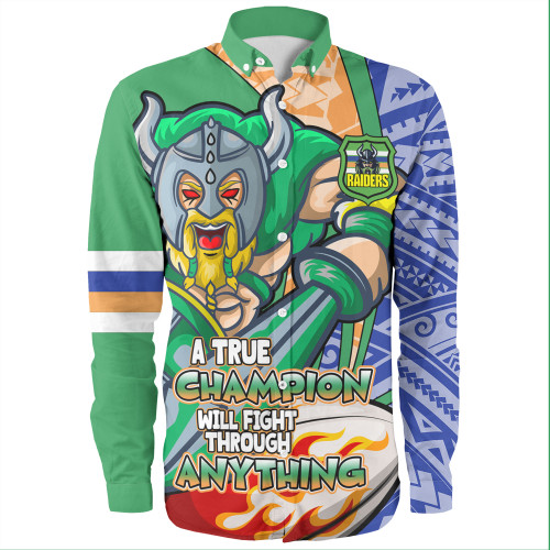 Canberra Raiders Grand Final Long Sleeve Shirt - A True Champion Will Fight Through Anything With Polynesian Patterns