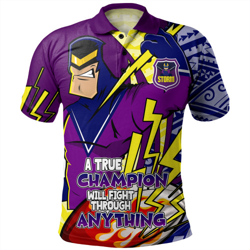 Melbourne Storm Grand Final Polo Shirt - A True Champion Will Fight Through Anything With Polynesian Patterns