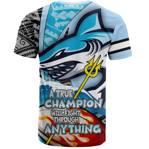 Cronulla-Sutherland Sharks Grand Final T-Shirt - A True Champion Will Fight Through Anything With Polynesian Patterns Cronulla-Sutherland Sharks Grand Final T-Shirt - A True Champion Will Fight Through Anything With Polynesian Patterns