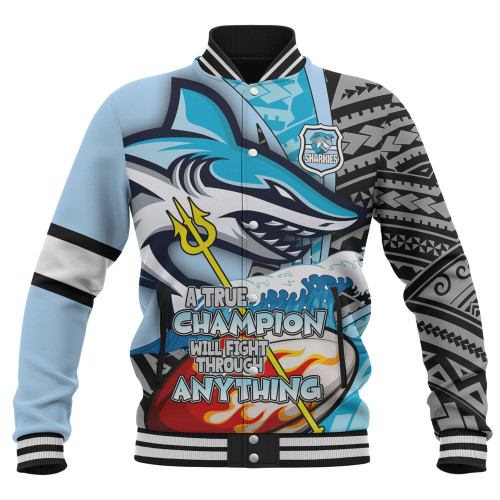Cronulla-Sutherland Sharks Grand Final Baseball Jacket - A True Champion Will Fight Through Anything With Polynesian Patterns