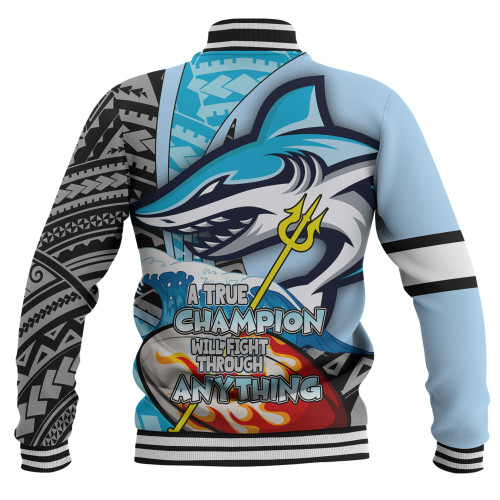 Cronulla-Sutherland Sharks Grand Final Baseball Jacket - A True Champion Will Fight Through Anything With Polynesian Patterns Cronulla-Sutherland Sharks Grand Final Baseball Jacket - A True Champion Will Fight Through Anything With Polynesian Patterns