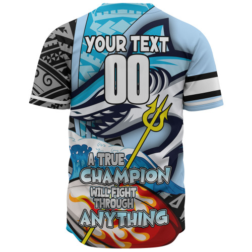 Cronulla-Sutherland Sharks Grand Final Baseball Shirt - A True Champion Will Fight Through Anything With Polynesian Patterns