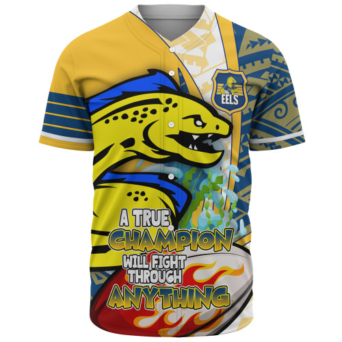 Parramatta Eels Grand Final Baseball Shirt - A True Champion Will Fight Through Anything With Polynesian Patterns