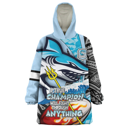Cronulla-Sutherland Sharks Grand Final Snug Hoodie - A True Champion Will Fight Through Anything With Polynesian Patterns