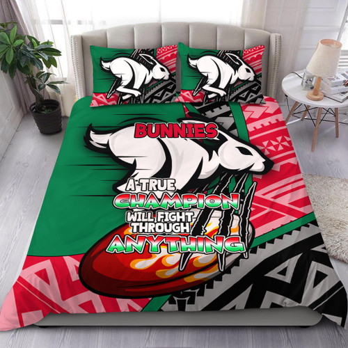 South Sydney Rabbitohs Bedding Set - A True Champion Will Fight Through Anything With Polynesian Patterns