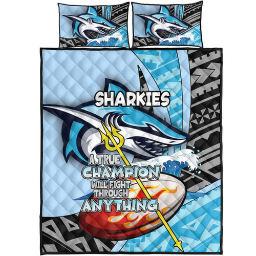 Cronulla-Sutherland Sharks Quilt Bed Set - A True Champion Will Fight Through Anything With Polynesian Patterns