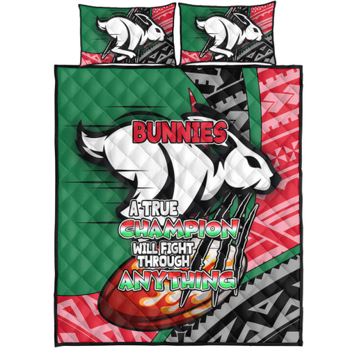 South Sydney Rabbitohs Quilt Bed Set - A True Champion Will Fight Through Anything With Polynesian Patterns South Sydney Rabbitohs Quilt Bed Set - A True Champion Will Fight Through Anything With Polynesian Patterns