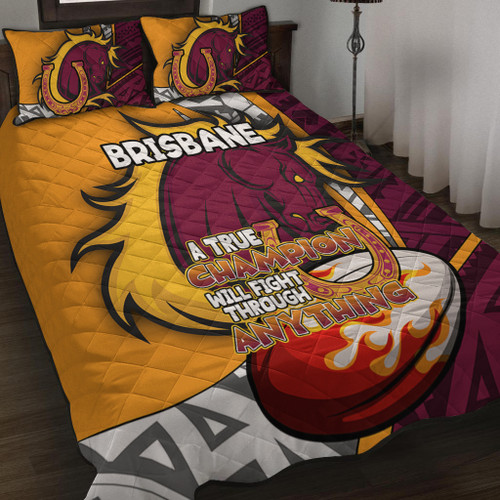 Brisbane Broncos Quilt Bed Set - A True Champion Will Fight Through Anything With Polynesian Patterns