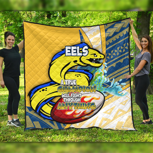 Parramatta Eels Premium Quilt - A True Champion Will Fight Through Anything With Polynesian Patterns