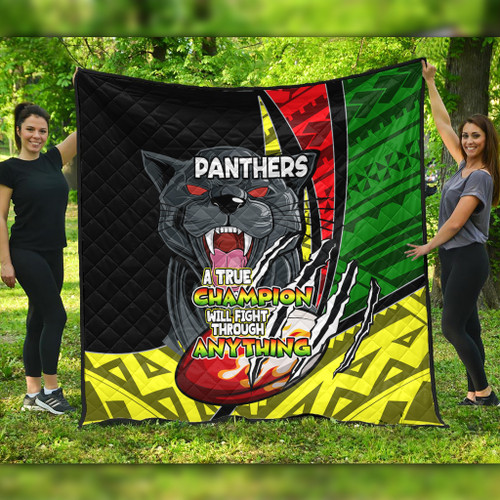 Penrith Panthers Premium Quilt - A True Champion Will Fight Through Anything With Polynesian Patterns