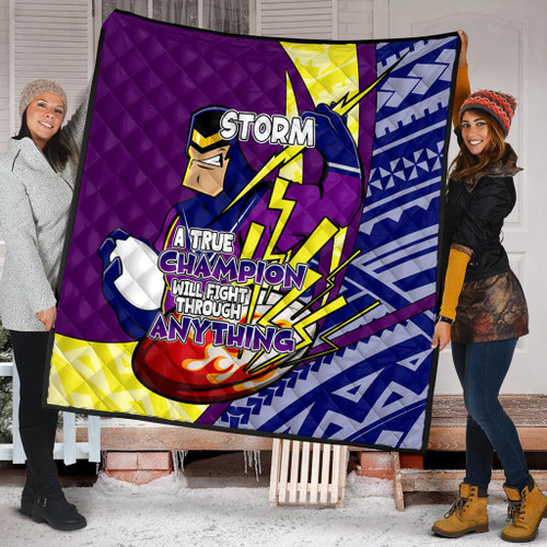 Melbourne Storm Premium Quilt - A True Champion Will Fight Through Anything With Polynesian Patterns Melbourne Storm Premium Quilt - A True Champion Will Fight Through Anything With Polynesian Patterns