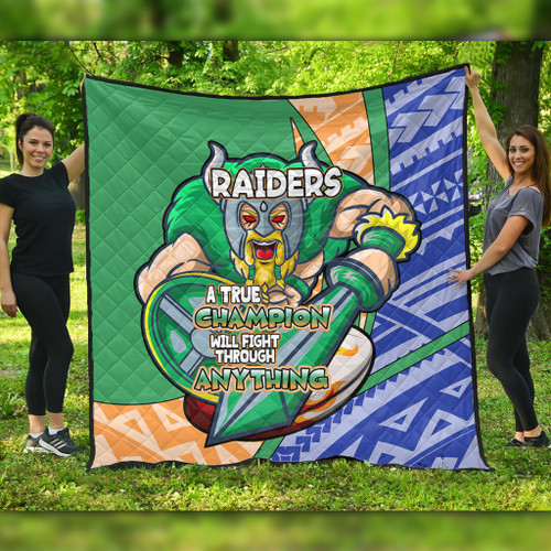 Canberra Raiders Premium Quilt - A True Champion Will Fight Through Anything With Polynesian Patterns