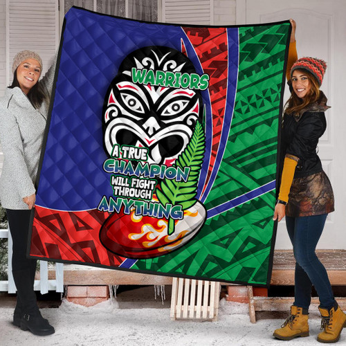 New Zealand Warriors Premium Quilt - A True Champion Will Fight Through Anything With Polynesian Patterns New Zealand Warriors Premium Quilt - A True Champion Will Fight Through Anything With Polynesian Patterns