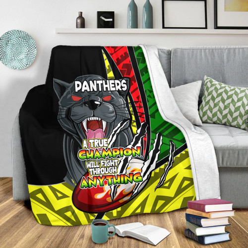 Penrith Panthers Premium Blanket - A True Champion Will Fight Through Anything With Polynesian Patterns Penrith Panthers Premium Blanket - A True Champion Will Fight Through Anything With Polynesian Patterns