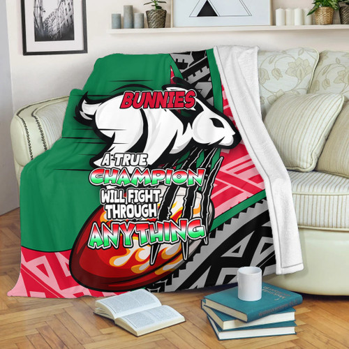 South Sydney Rabbitohs Premium Blanket - A True Champion Will Fight Through Anything With Polynesian Patterns South Sydney Rabbitohs Premium Blanket - A True Champion Will Fight Through Anything With Polynesian Patterns