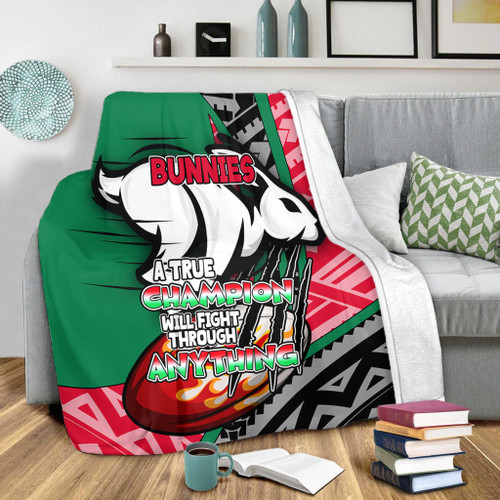 South Sydney Rabbitohs Premium Blanket - A True Champion Will Fight Through Anything With Polynesian Patterns South Sydney Rabbitohs Premium Blanket - A True Champion Will Fight Through Anything With Polynesian Patterns