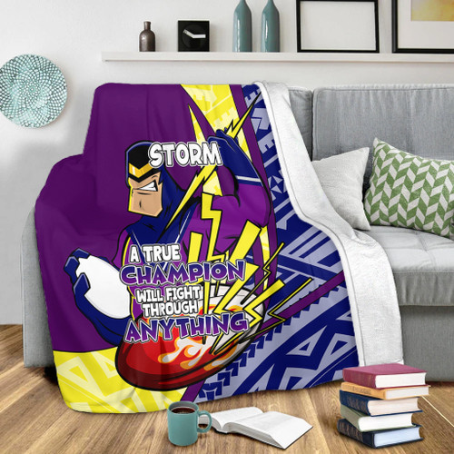 Melbourne Storm Premium Blanket - A True Champion Will Fight Through Anything With Polynesian Patterns Melbourne Storm Premium Blanket - A True Champion Will Fight Through Anything With Polynesian Patterns
