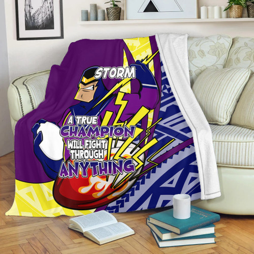 Melbourne Storm Premium Blanket - A True Champion Will Fight Through Anything With Polynesian Patterns Melbourne Storm Premium Blanket - A True Champion Will Fight Through Anything With Polynesian Patterns