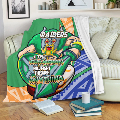 Canberra Raiders Premium Blanket - A True Champion Will Fight Through Anything With Polynesian Patterns