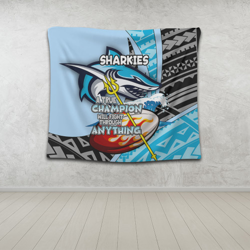 Cronulla-Sutherland Sharks Tapestry - A True Champion Will Fight Through Anything With Polynesian Patterns