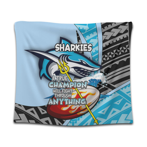 Cronulla-Sutherland Sharks Tapestry - A True Champion Will Fight Through Anything With Polynesian Patterns Cronulla-Sutherland Sharks Tapestry - A True Champion Will Fight Through Anything With Polynesian Patterns