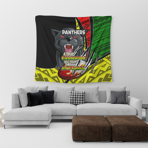 Penrith Panthers Tapestry - A True Champion Will Fight Through Anything With Polynesian Patterns Penrith Panthers Tapestry - A True Champion Will Fight Through Anything With Polynesian Patterns
