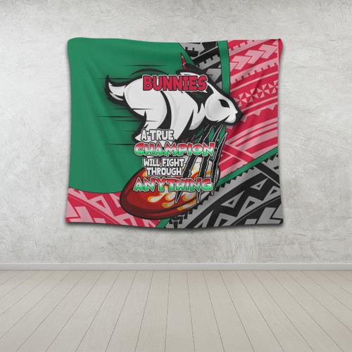 South Sydney Rabbitohs Tapestry - A True Champion Will Fight Through Anything With Polynesian Patterns